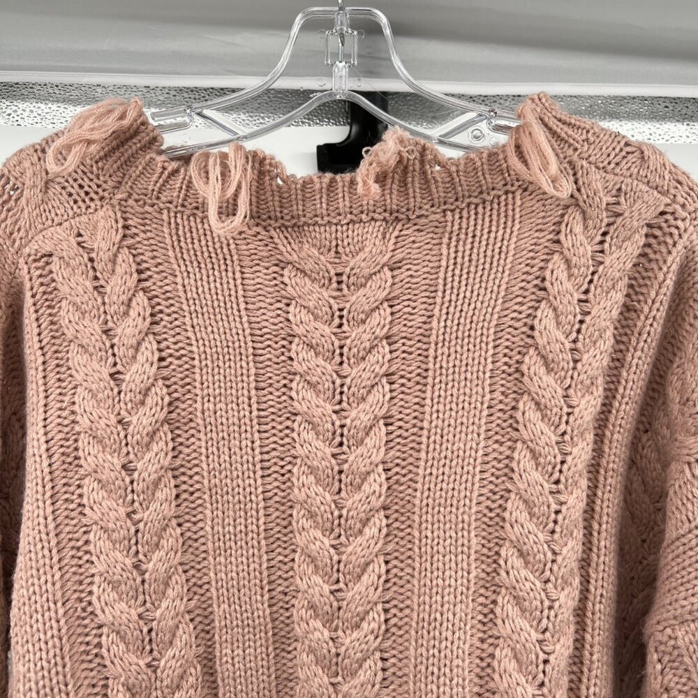 Altar'd State Womens Cable Knit Sweater Distressed Pink Size XS Oversized - Picture 6 of 9
